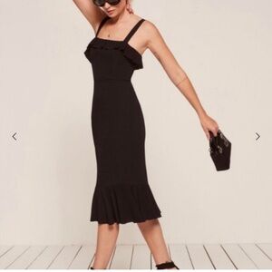 Reformation Black Ruffle Midi Dress